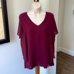 Burgundy tank with great sheer layered overblouse. By Apt. 9  SZ XL.